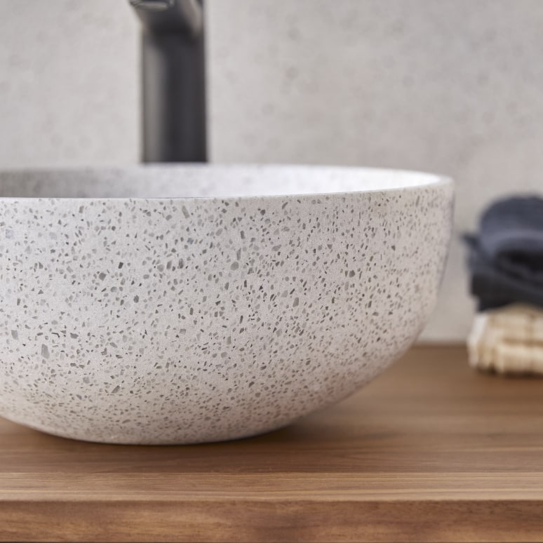 Elea - Ronde waskom van wit premium terrazzo