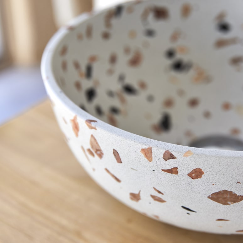 Elea - Ronde waskom van bruin premium terrazzo