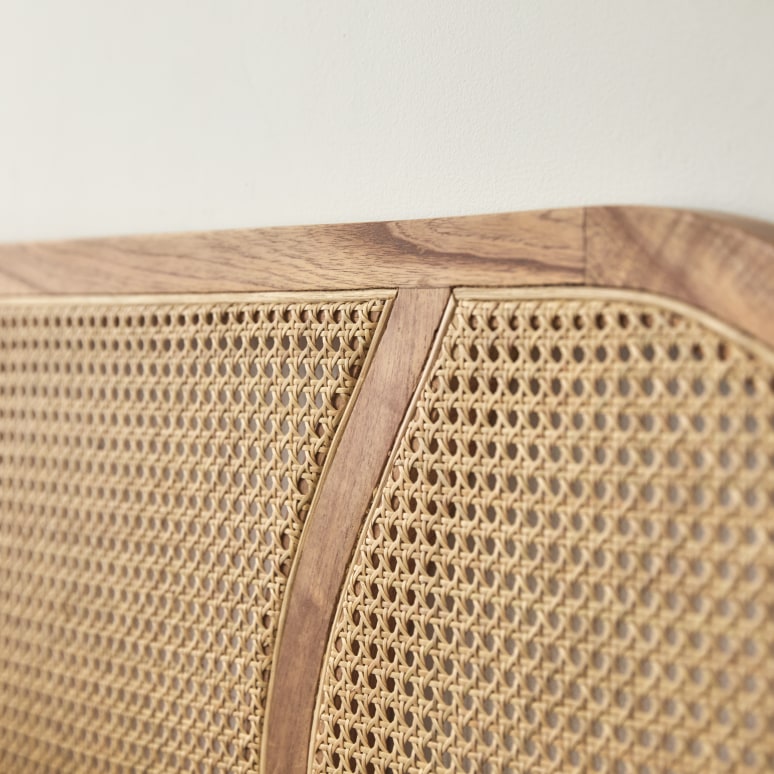 Billie - Testiera in legno di mindi massello e rattan da 200 cm