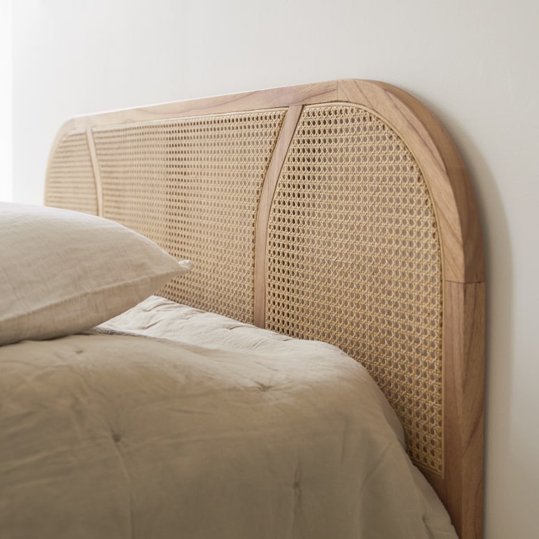 Billie - Testiera in legno di mindi massello e rattan da 160 cm