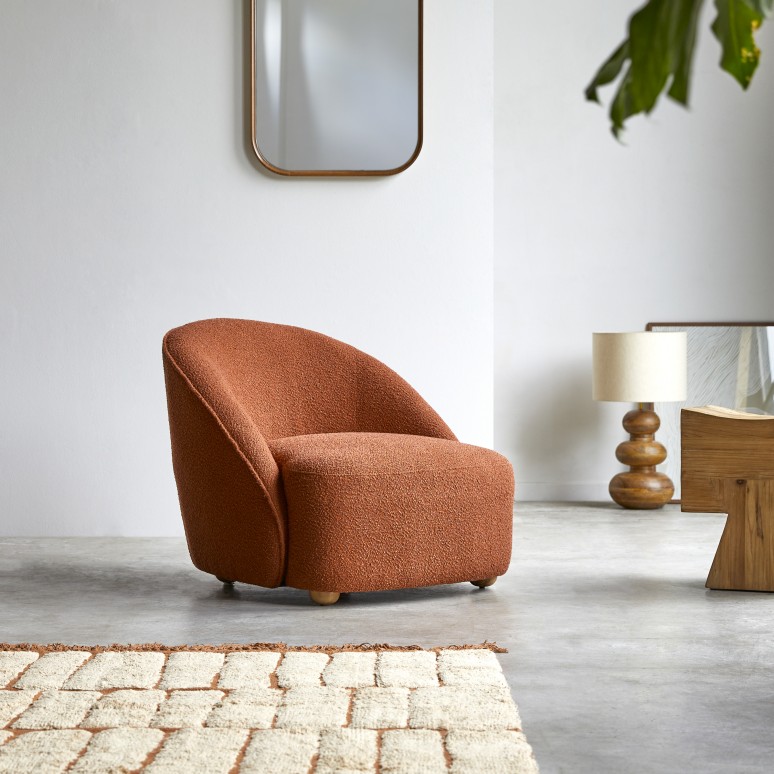 Soren - Fauteuil 1 place en acacia massif et tissu terracotta 