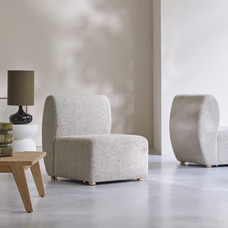 Swann - Modulaire fauteuil van massief acaciahout en grijze stof