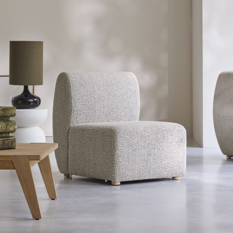 Swann - Chauffeuse modulable en acacia massif et tissu gris