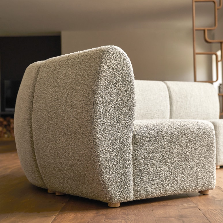 Swann - Modulaire fauteuil van massief acaciahout en grijze stof