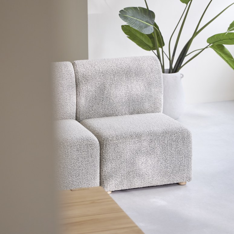 Swann - Modulaire 2-zitsbank Swann van massief acacia en grijze stof