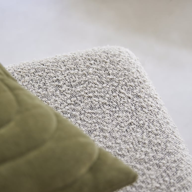 Swann - 4-sitziges modulares Ecksofa aus massivem Akazienholz mit grauem Stoffbezug