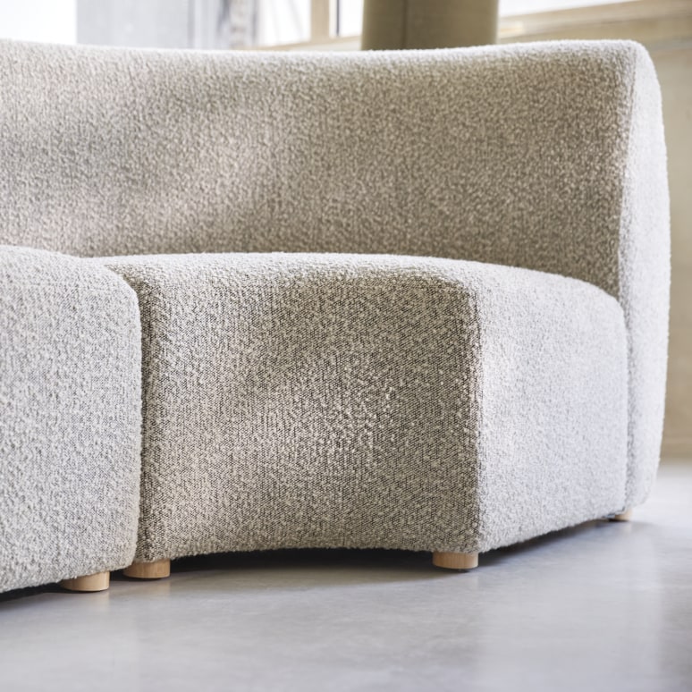 Swann - Poltrona angolare modulare in legno di acacia massello e tessuto grigio