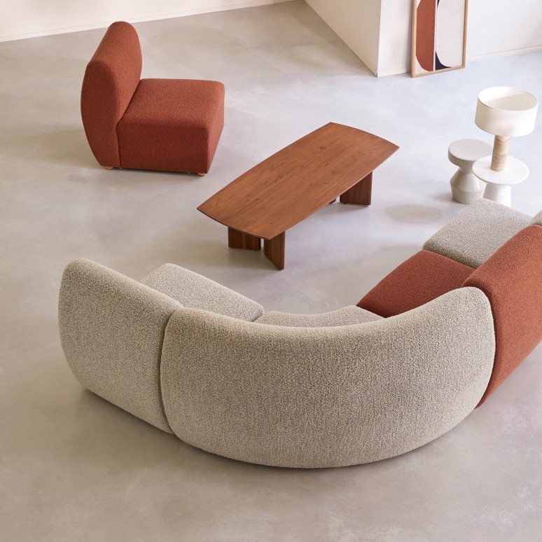 Swann - Poltrona angolare modulare in legno di acacia massello e tessuto grigio