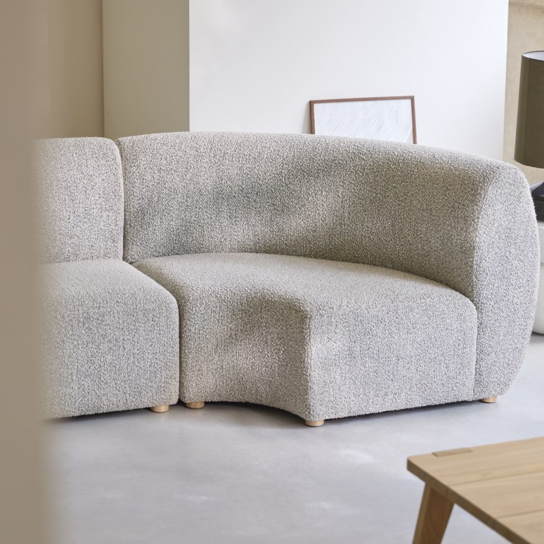 Swann - Sillón modular esquinero de acacia maciza y tela gris