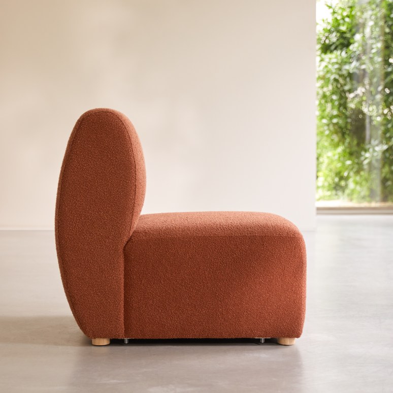 Swann - Sillón modular de acacia maciza y tela terracota