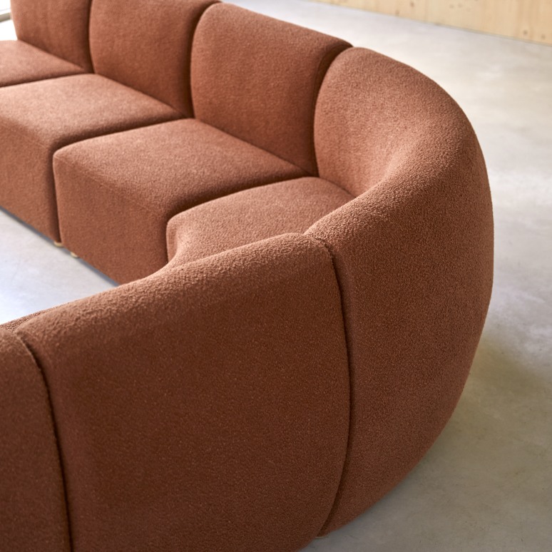 Swann - Poltrona angolare modulare in legno di acacia massello e tessuto color terracotta