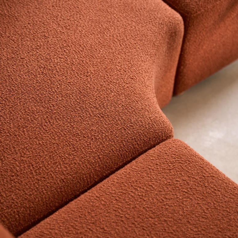 Swann - Canapé d'angle modulable en acacia massif et tissu terracotta, 4 places