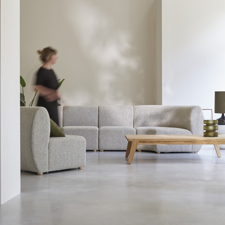 Swann - Sofá modular esquinero de 4 plazas de acacia maciza y tela gris