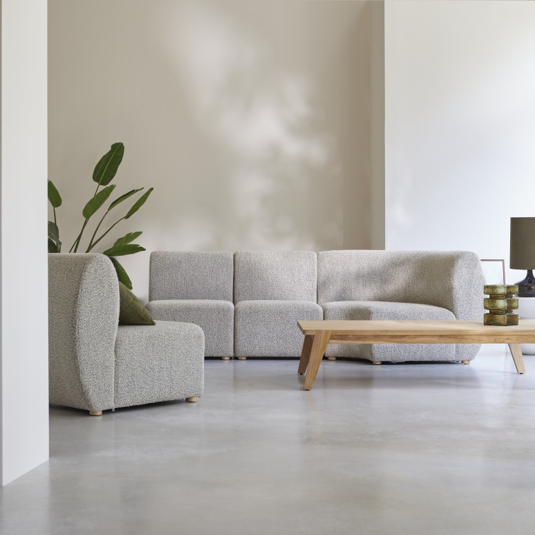 Swann - Modulaire 4-zitshoekbank van massief acacia en grijze stof