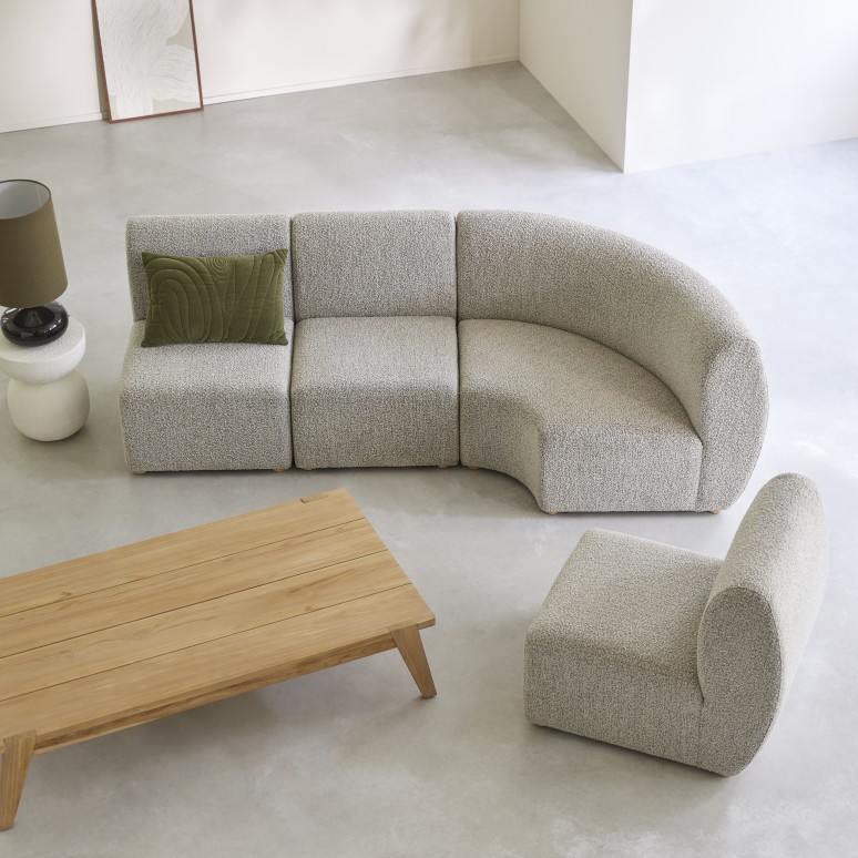 Swann - Sofá modular esquinero de 4 plazas de acacia maciza y tela gris