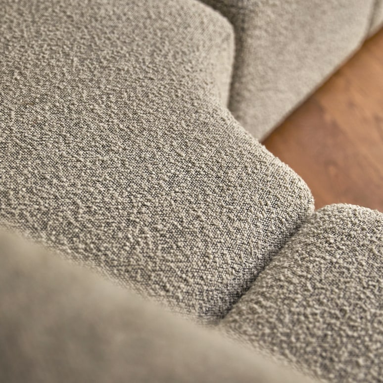 Swann - 4-sitziges modulares Ecksofa aus massivem Akazienholz mit grauem Stoffbezug