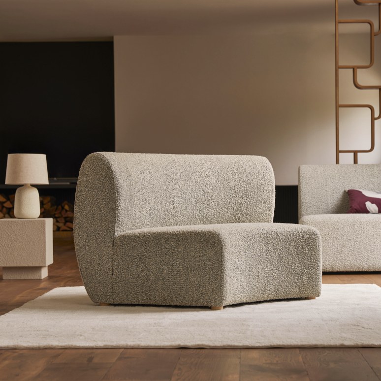 Swann - 4-sitziges modulares Ecksofa aus massivem Akazienholz mit grauem Stoffbezug