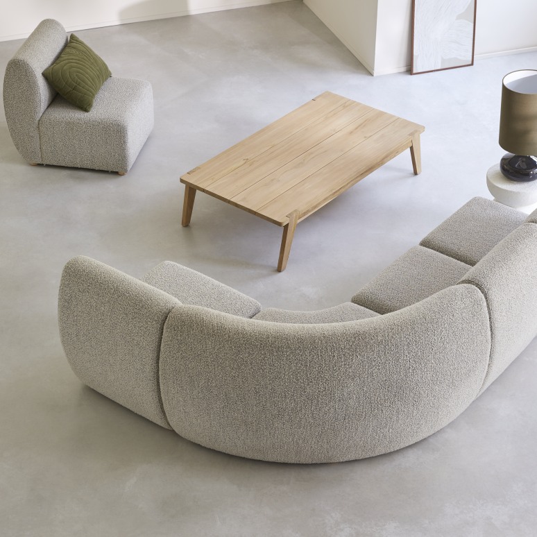 Swann - Sofá modular esquinero de 4 plazas de acacia maciza y tela gris