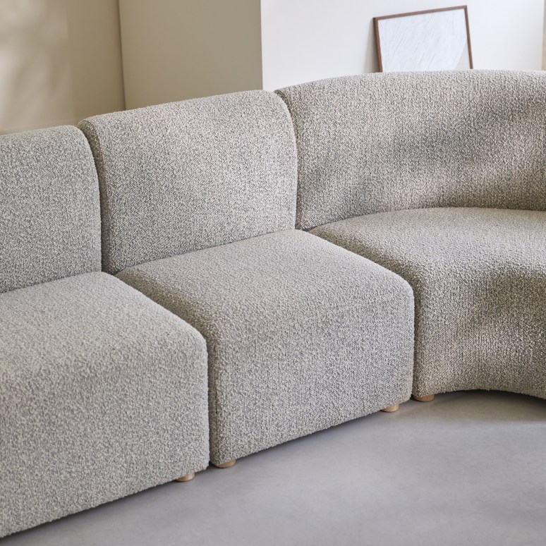 Swann - 4-sitziges modulares Ecksofa aus massivem Akazienholz mit grauem Stoffbezug