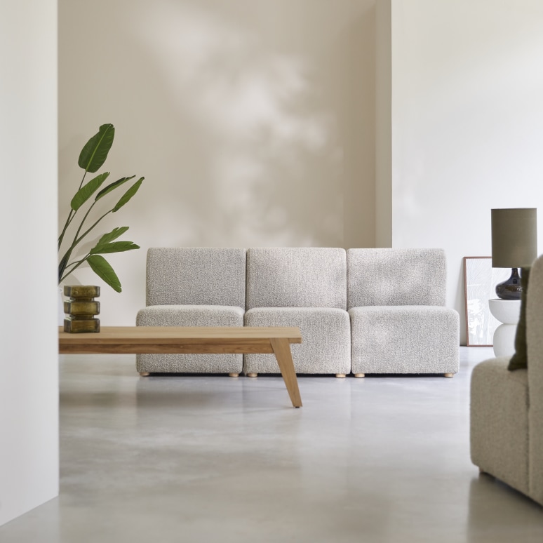 Swann - Modulaire 3-zitsbank van massief acacia en grijze stof