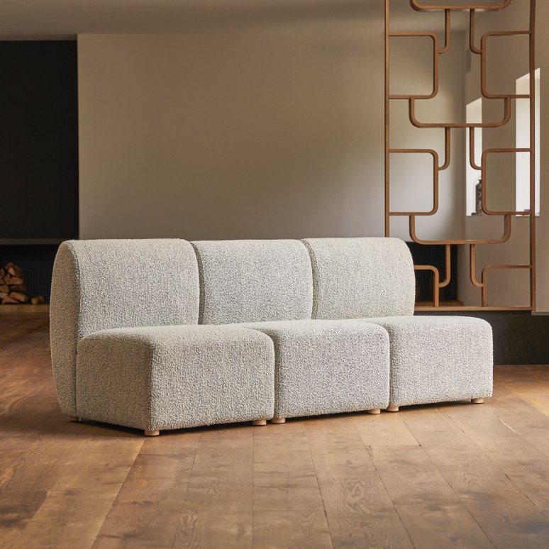 Swann - Modulaire 3-zitsbank van massief acacia en grijze stof