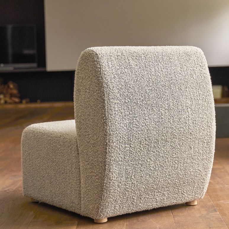 Swann - Banquette modulable en acacia massif et tissu gris, 3 places