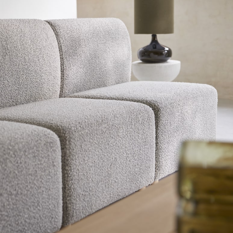 Swann - Banquette modulable en acacia massif et tissu gris, 2 places