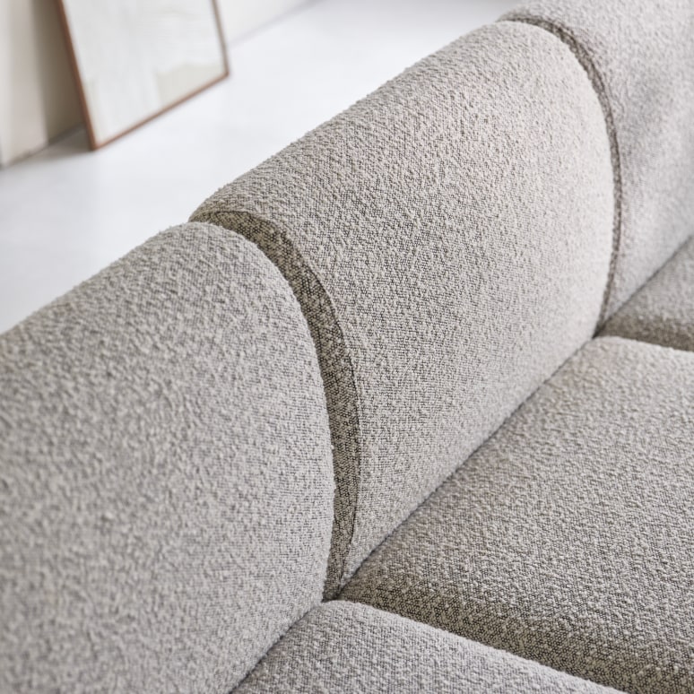 Swann - 4-sitziges modulares Ecksofa aus massivem Akazienholz mit grauem Stoffbezug