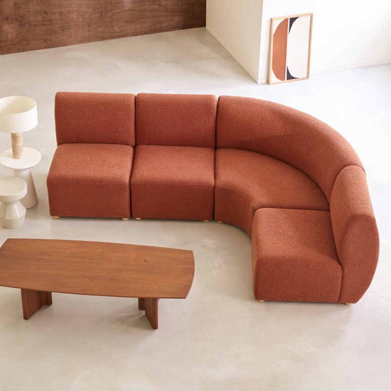 Swann - Sofá modular esquinero de 4 plazas de acacia maciza y tela terracota