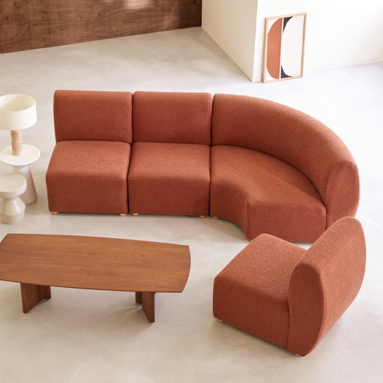 Swann - Sofá modular esquinero de 4 plazas de acacia maciza y tela terracota