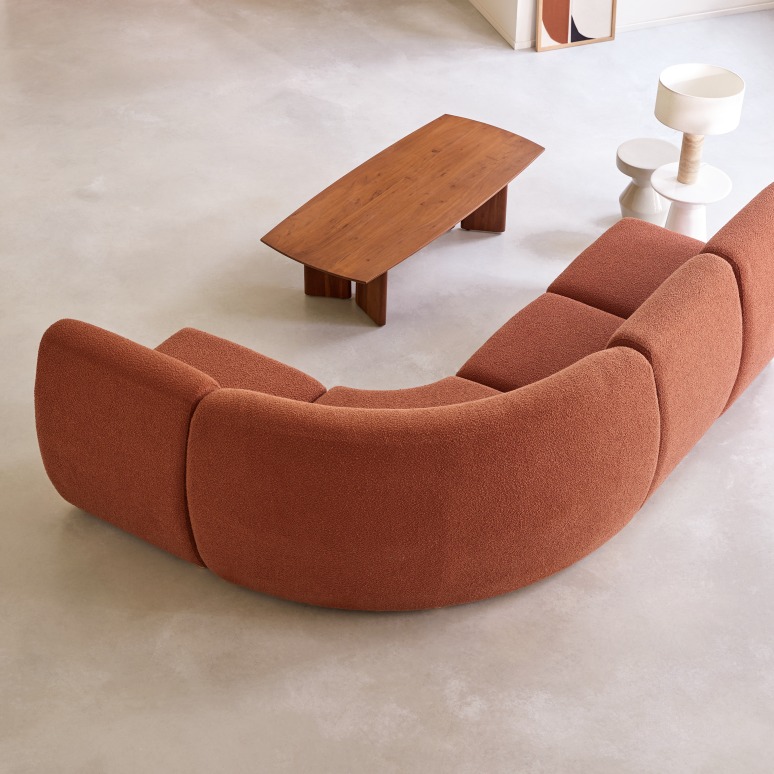 Swann - Modulaire 4-zitshoekbank van massief acacia en terracotta stof