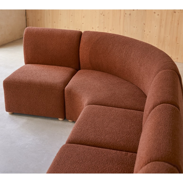 Swann - Modulaire 4-zitshoekbank van massief acacia en terracotta stof