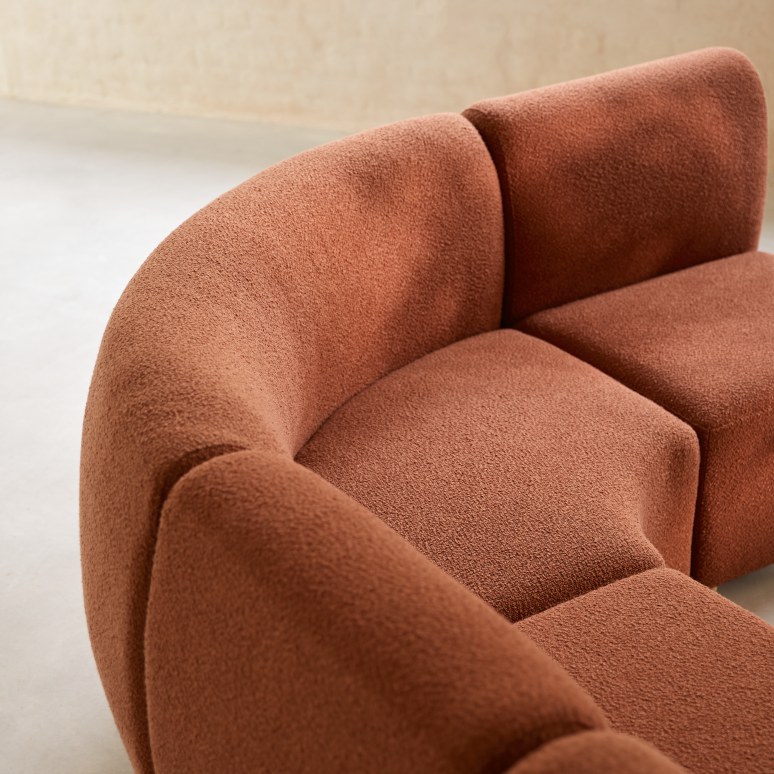 Swann - Modulaire 4-zitshoekbank van massief acacia en terracotta stof