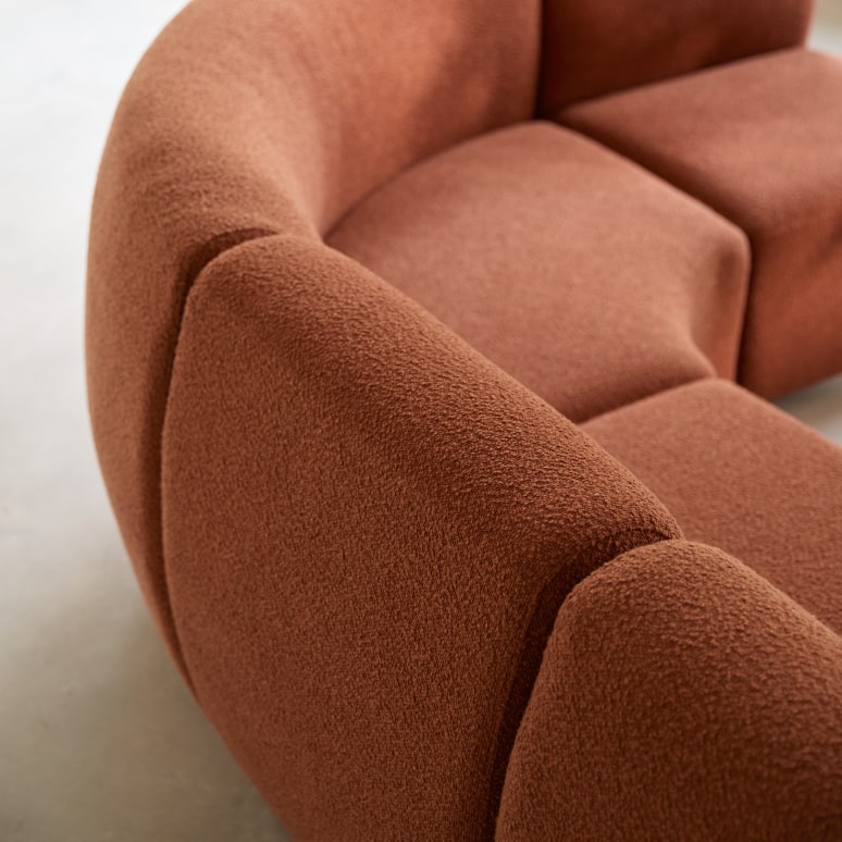 Swann - Sofá modular esquinero de 4 plazas de acacia maciza y tela terracota