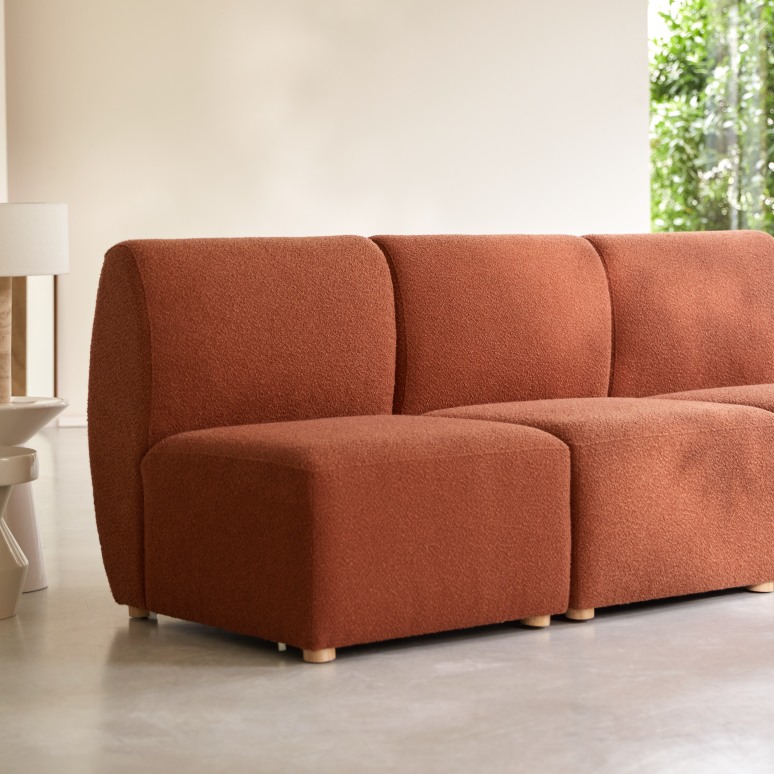 Swann - Banquette modulable en acacia massif et tissu terracotta, 3 places