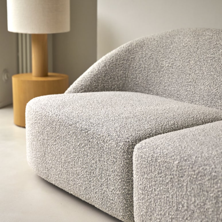 Soren - 2-Sitzer-Sofa mit massivem Akazienholzgestell und grauem Stoffbezug