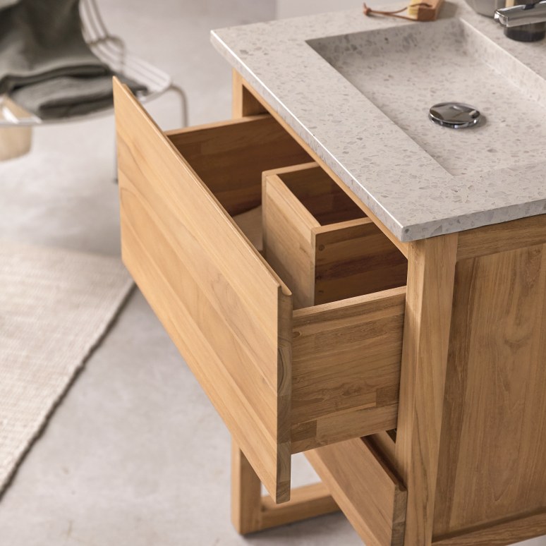 Edgar - Mueble de baño de teca maciza y terrazo Moon de 60 cm