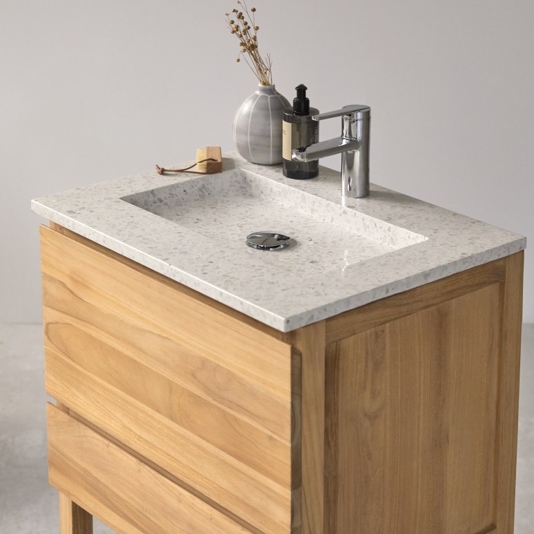 Edgar - Mueble de baño de teca maciza y terrazo Moon de 60 cm