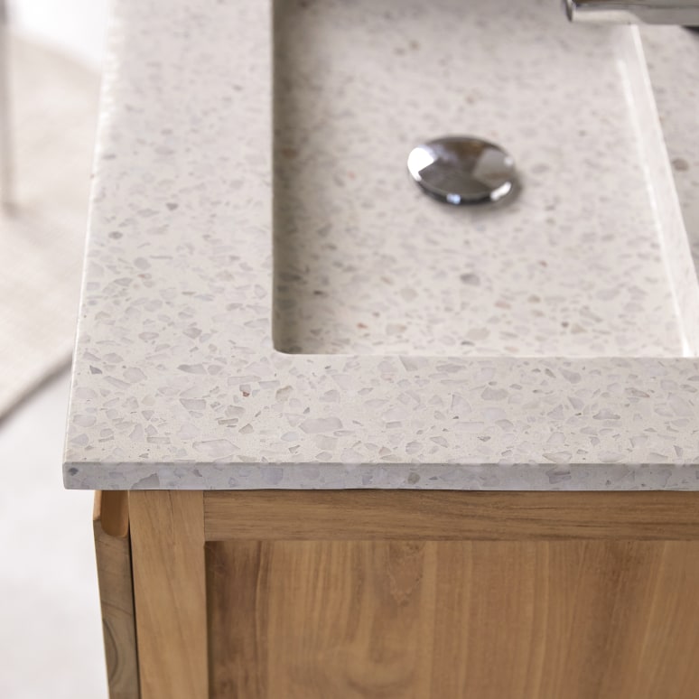 Edgar - Badezimmerschrank aus massivem Teakholz und Premium-Terrazzo Moon 60 cm