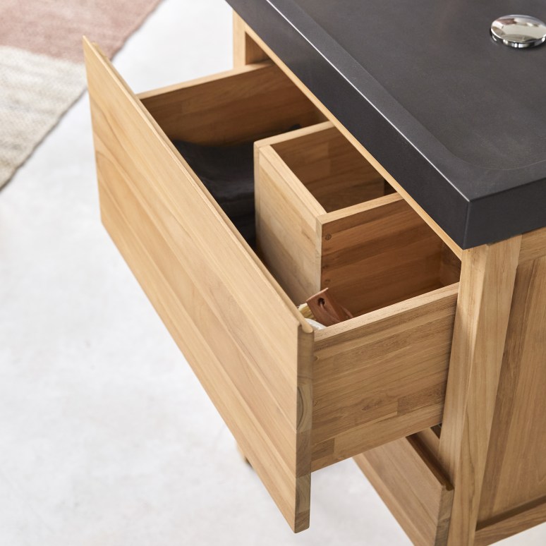 Edgar - Solid teak and lava stone vanity unit 60 cm