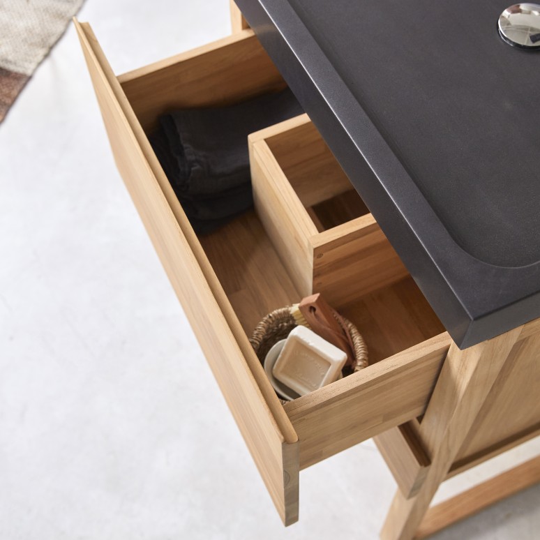 Edgar - Mueble de baño de teca maciza y piedra de lava de 60 cm