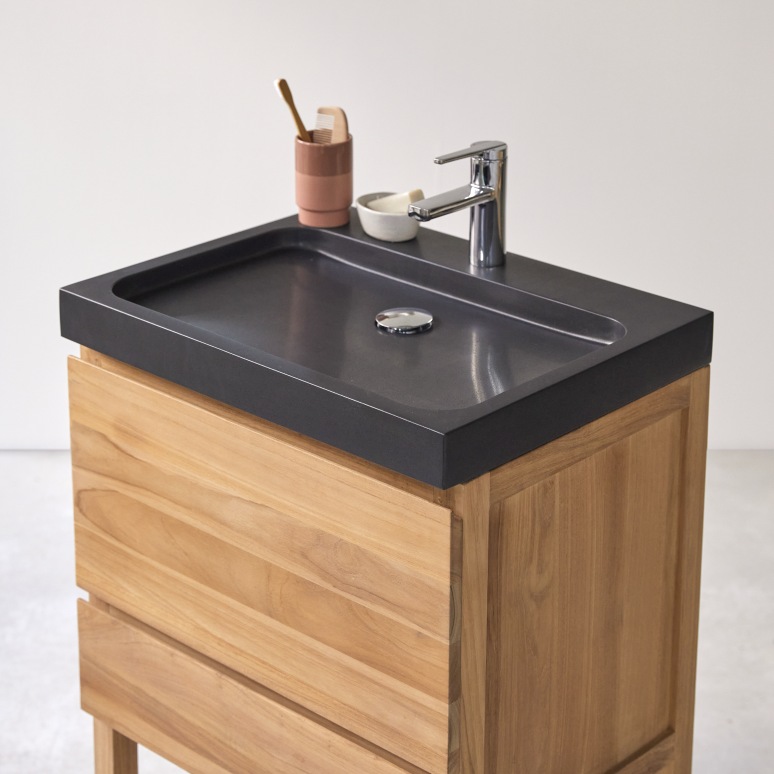 Edgar - Solid teak and lava stone vanity unit 60 cm