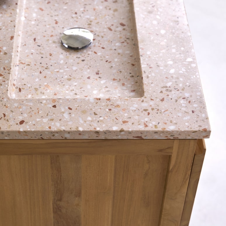 Edgar - Badezimmerschrank aus massivem Teakholz und Terrazzo Pink 60 cm