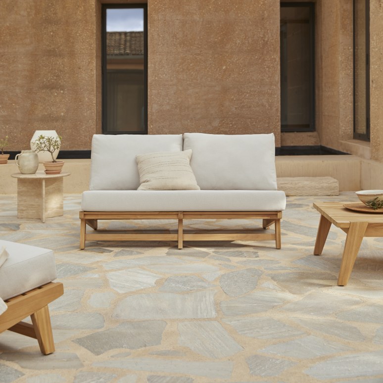 Olia - Divanetto da giardino in teak massello, 2 posti