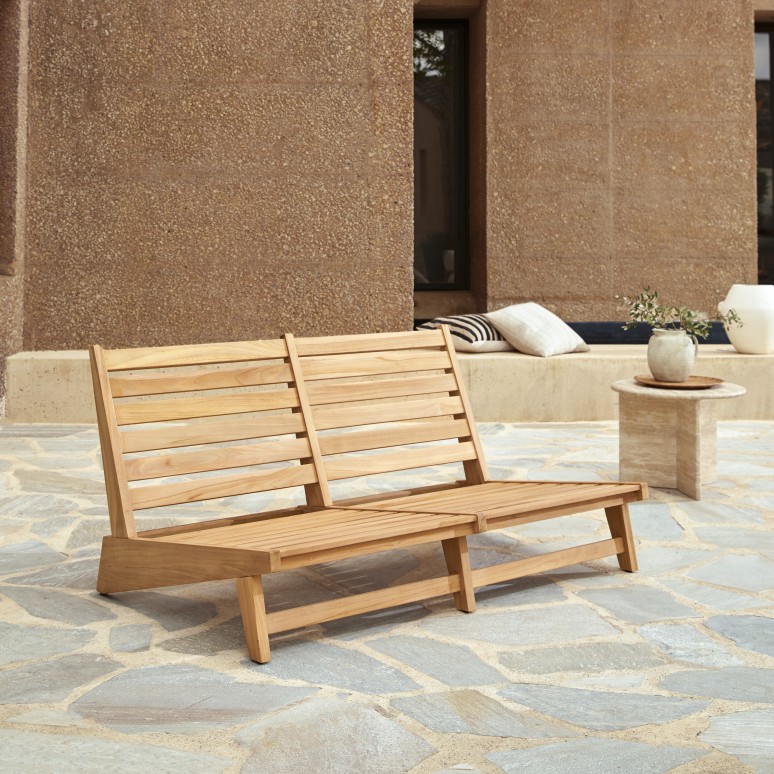 Olia - Banco de jardín de 2 plazas de teca maciza