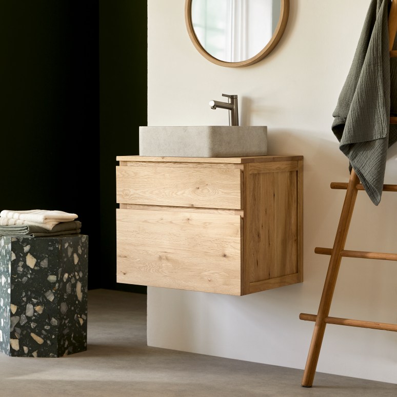 Jacob - Meuble de salle de bain en chêne massif 60 cm