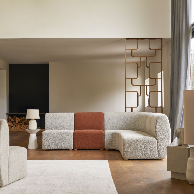 Swann - Modulaire 2-zitsbank Swann van massief acacia en grijze stof