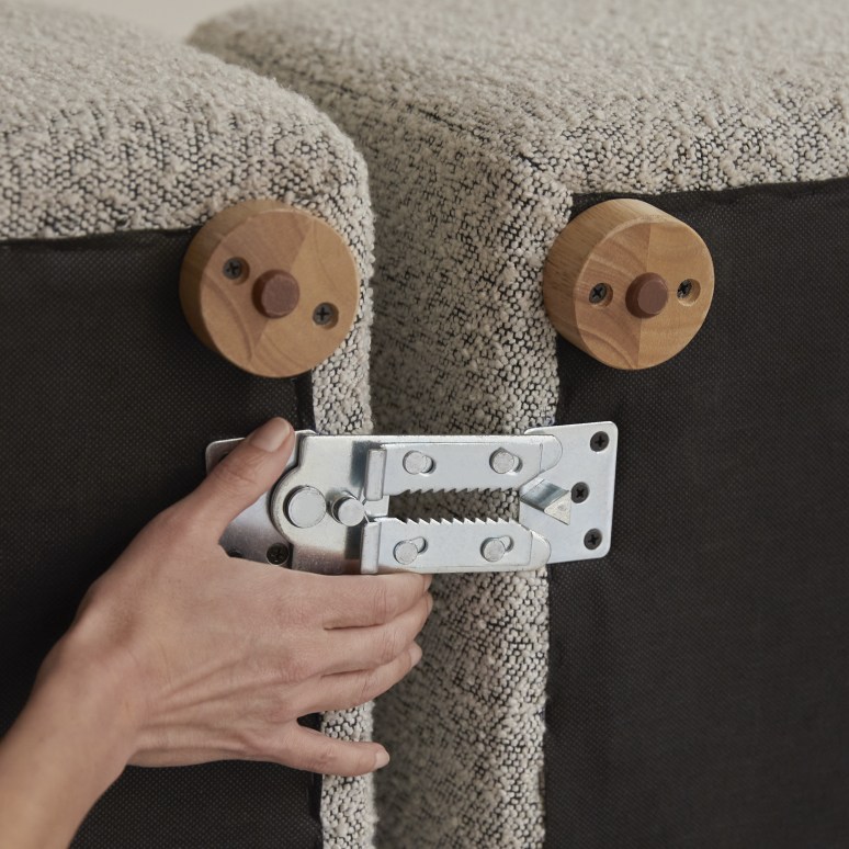 Swann - Poltroncina modulare in legno di acacia massello e tessuto grigio