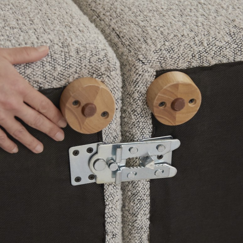 Swann - Poltrona angolare modulare in legno di acacia massello e tessuto grigio