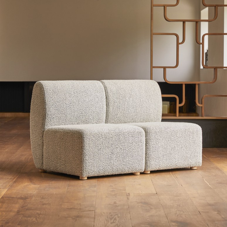 Swann - Banquette modulable en acacia massif et tissu gris, 2 places